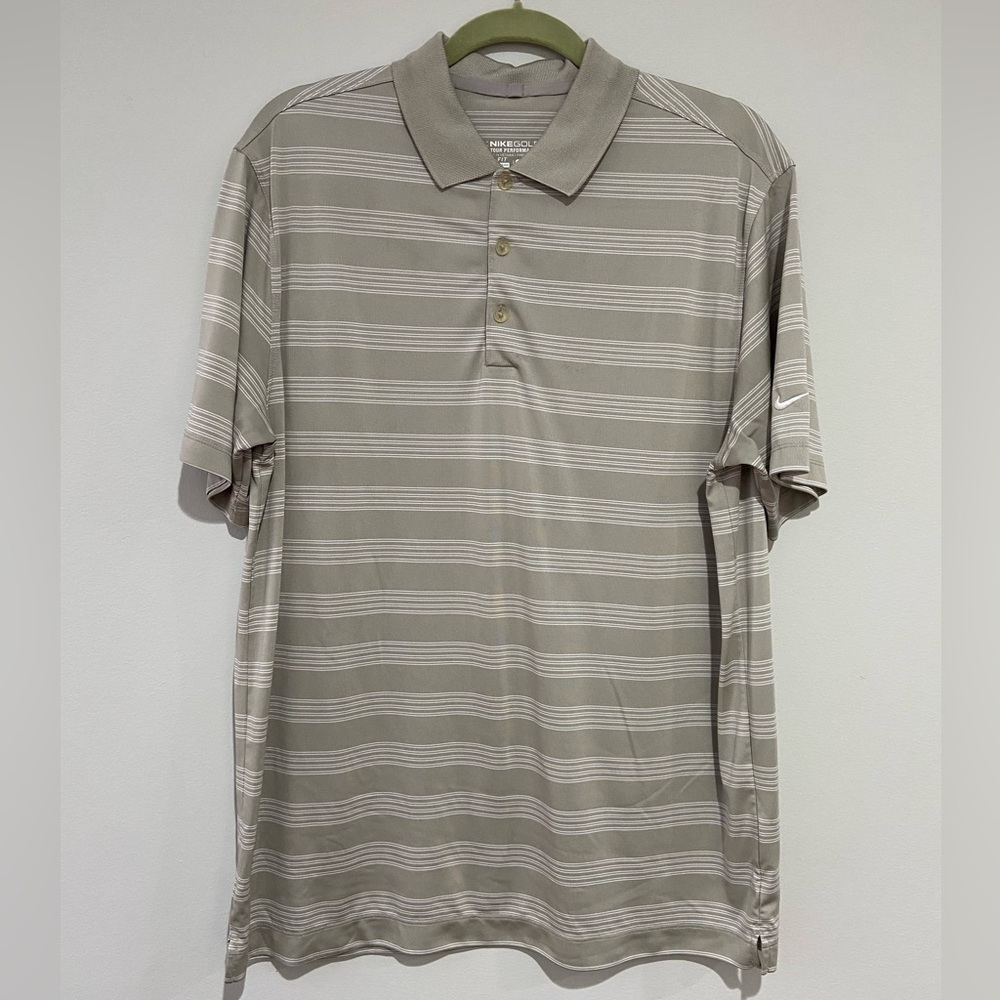 Nike Golf Dri-FIT Polo Shirt Gray Stripes Short Sleeve Active Tour Performance